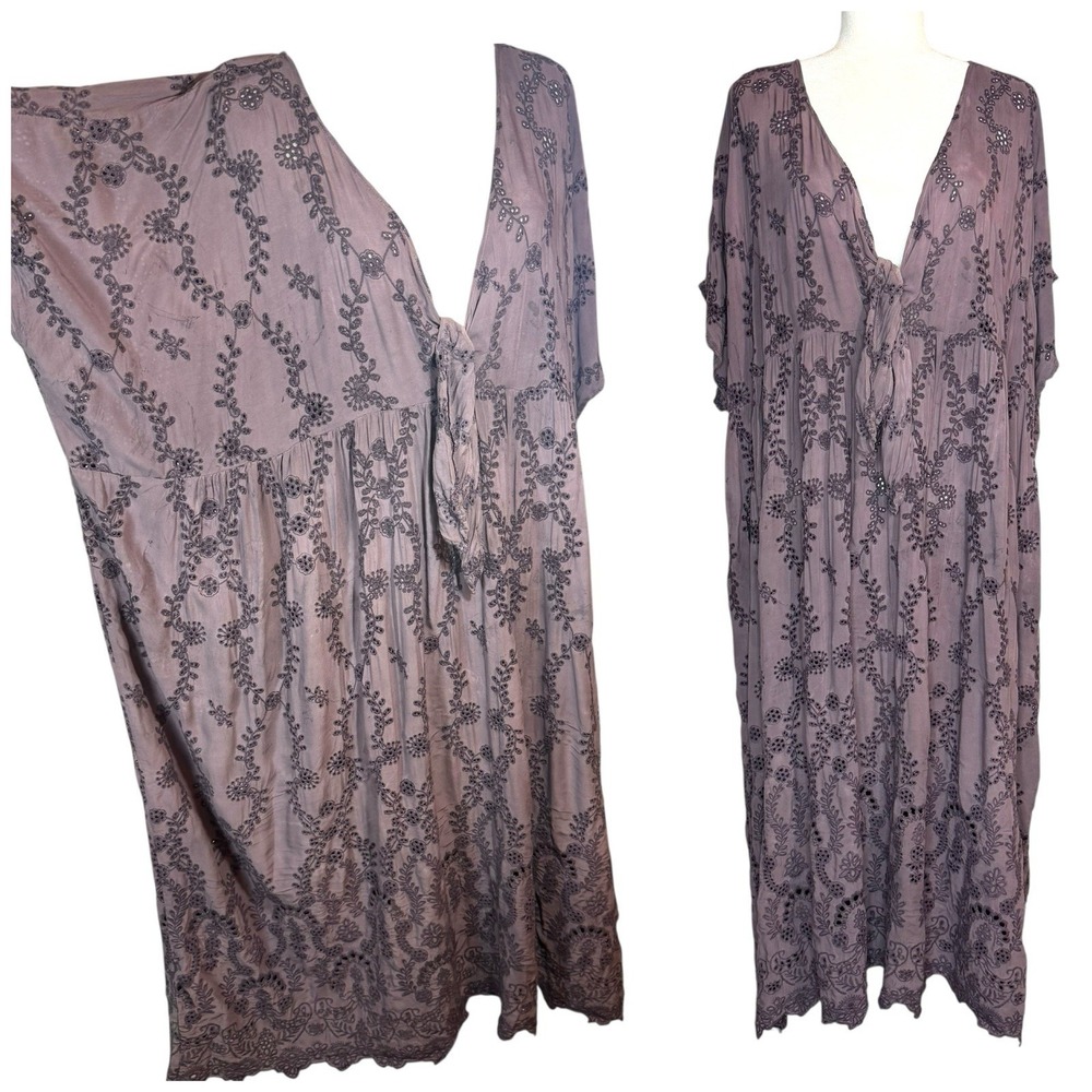Young‎ Fabulous Broke Boxy Kaftan Dress M Embroidered Eyelet Mumu Oversized Boho